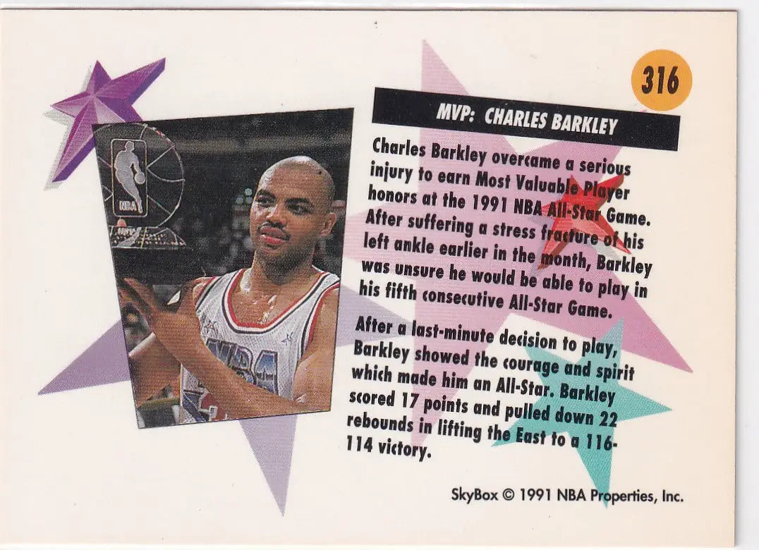1991 SKYBOX #316 CHARLES BARKLEY ALL STAR- PHOENIX SUNS - Basketball Card Single