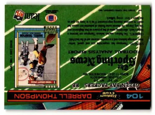 Back of 1991 Stadium Club #104 Darrell Thompson Green Bay Packers Football Card original gloss