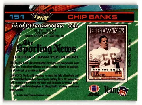 1991 Stadium Club #151 Chip Banks Indianapolis Colts Football Cards ID:60206 - Football Card Single