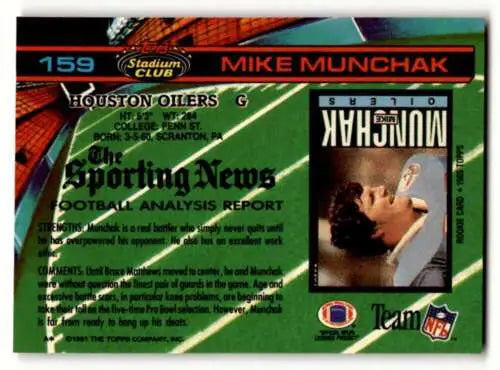 Mike Munchak Houston Oilers football card with original gloss, 1991 Stadium Club #159