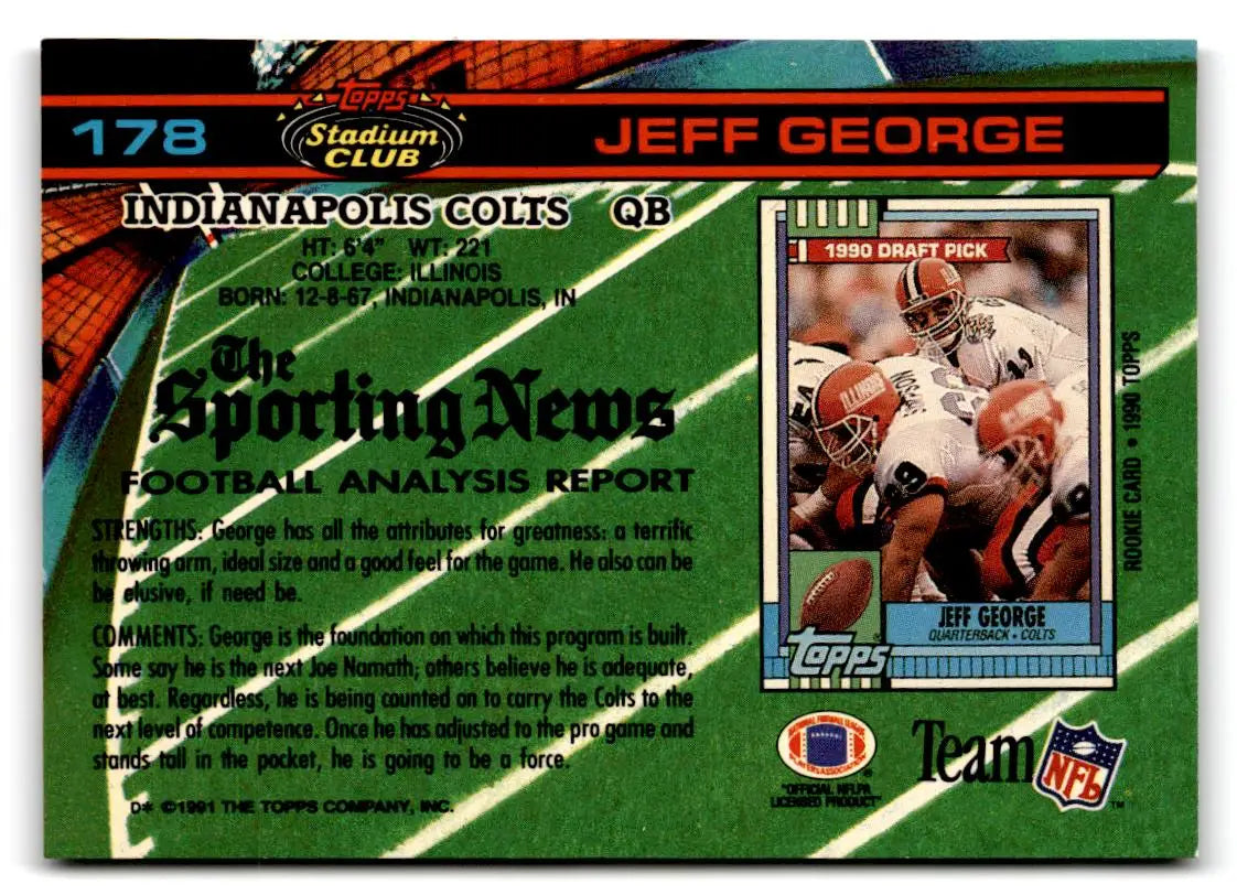 1991 Stadium Club #178 Jeff George - Football Card Single