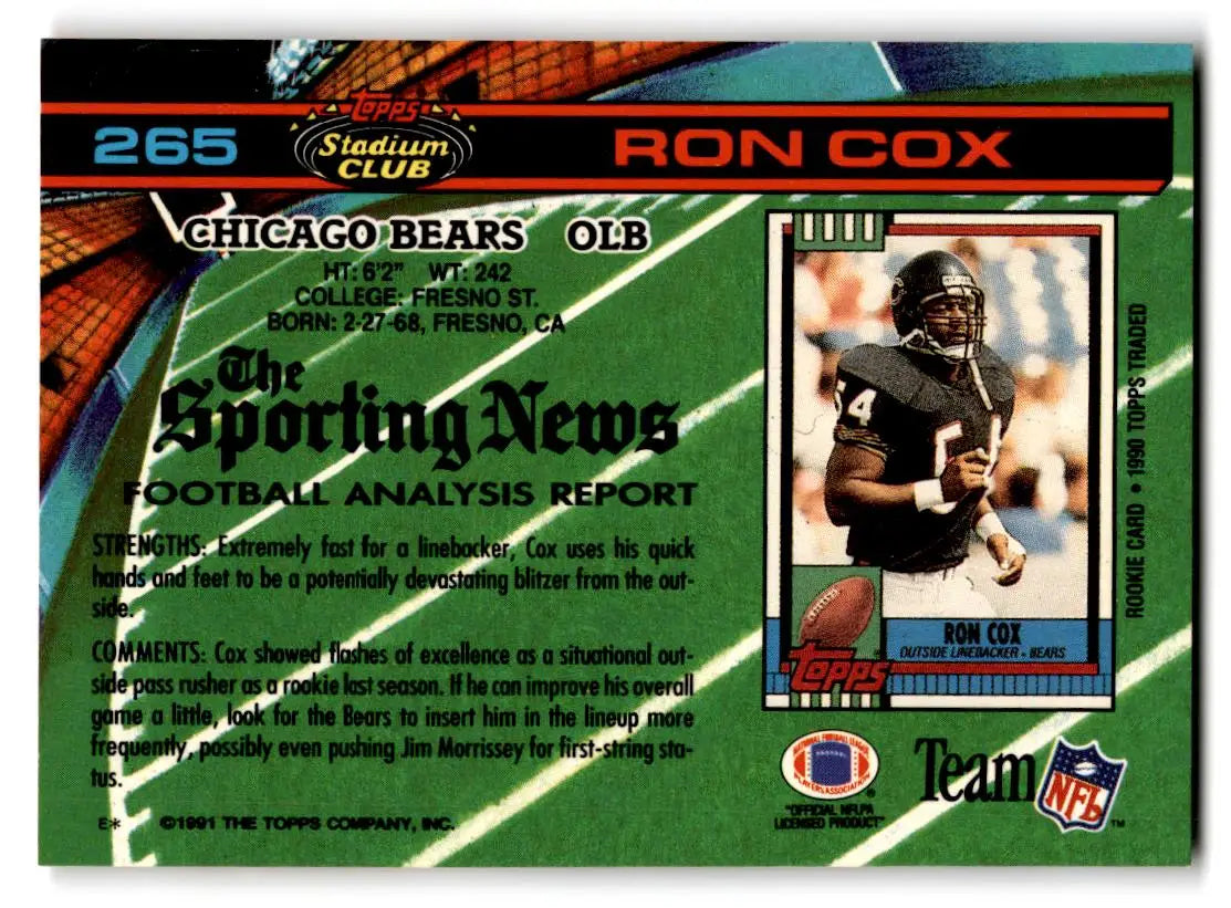 1991 Stadium Club #265a Ron Cox - Football Card Single