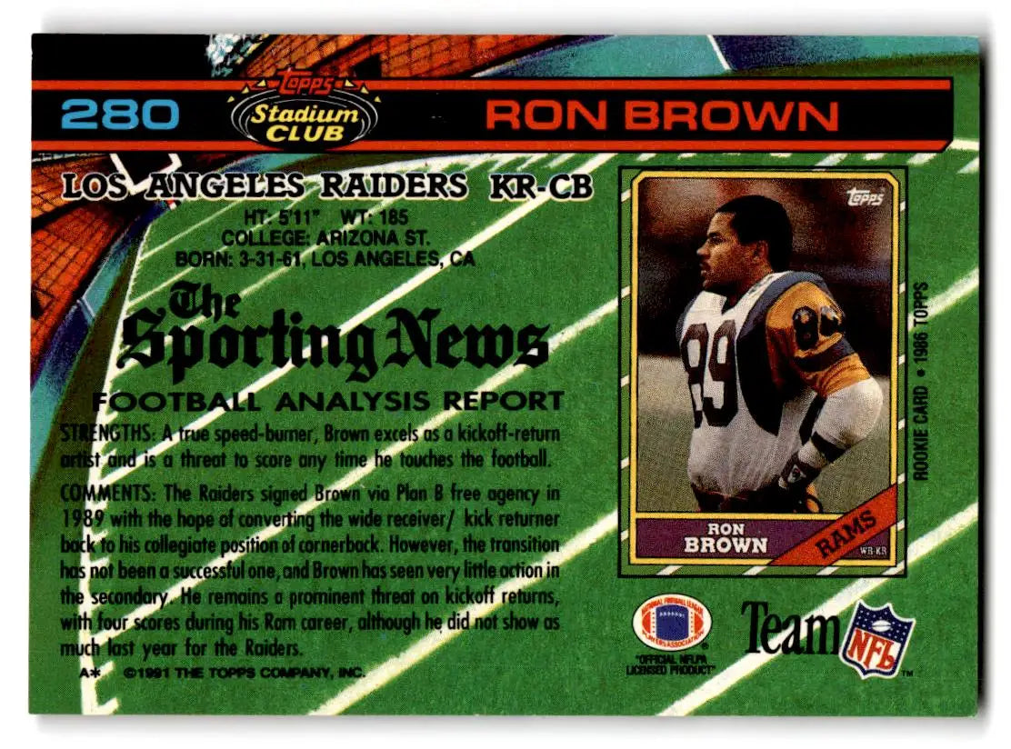 1991 Stadium Club #280 Ron Brown - Football Card Single