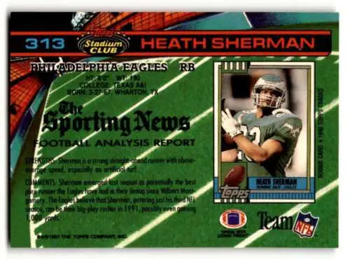 1991 Stadium Club #313 Heath Sherman Philadelphia Eagles Football Card Original Gloss