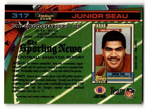 1991 Stadium Club #317 Junior Seau San Diego Chargers Football Cards ID:60221 - Football Card Single