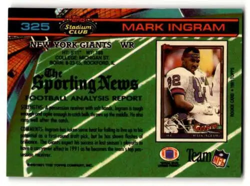 1991 Stadium Club #325 Mark Ingram New York Giants Football Card with original gloss