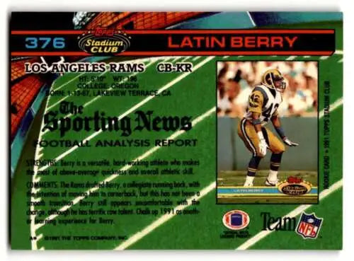 1991 Stadium Club #376 Latin Berry Los Angeles Rams Football Card original gloss