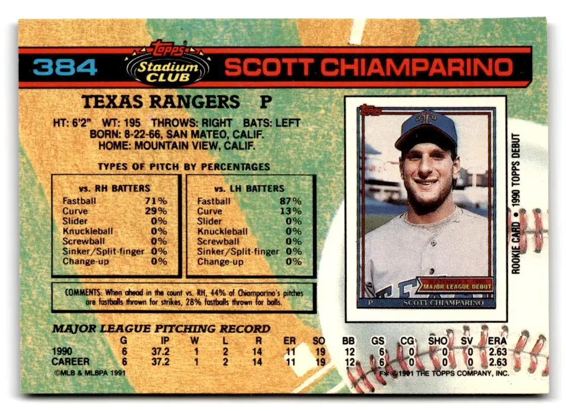Scott Chiaparino 1991 Stadium Club #384 trading card showcasing his baseball career
