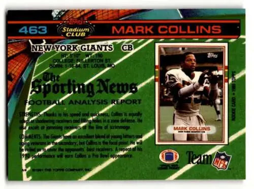 1991 Stadium Club #463 Mark Collins original gloss New York Giants football card