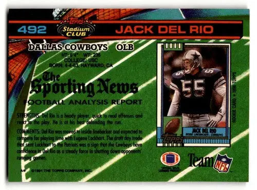 1991 Stadium Club #492 Jack Del Rio Dallas Cowboys Football Cards NM ID:60207 - Football Card Single