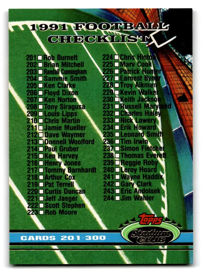 1991 Stadium Club #498a Checklist: 201-300 - Baseball Card Single