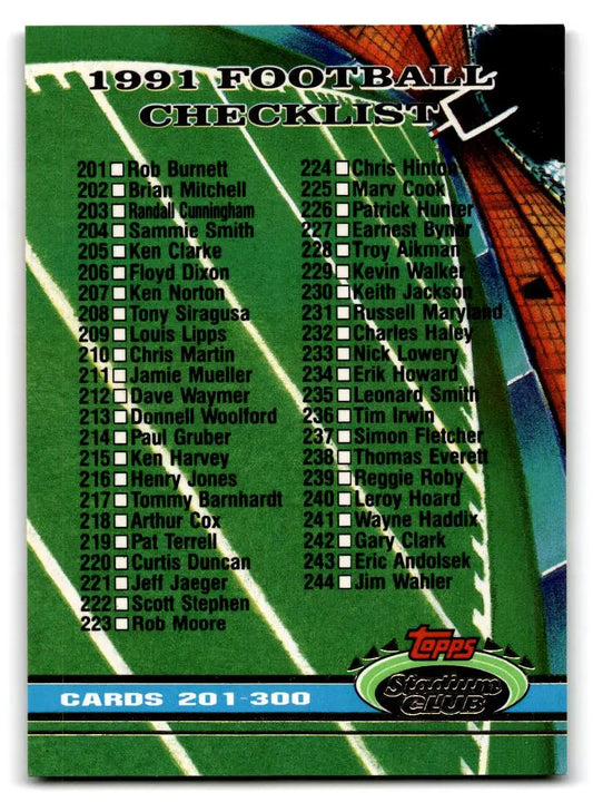 1991 Stadium Club #498a Checklist: 201-300 - Trading Cards (Singles): Baseball Card Single