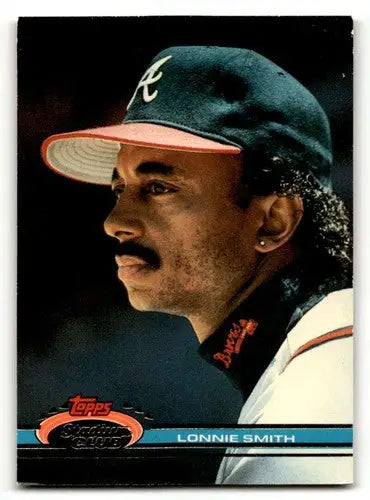 Original gloss Lonnie Smith Atlanta Braves baseball card from 1991 Stadium Club series