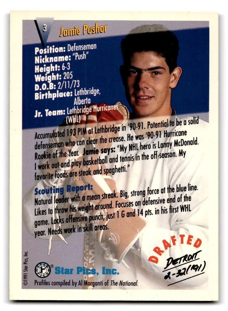 1991 Star Pics #3 Jamie Pushor - Hockey Card Single