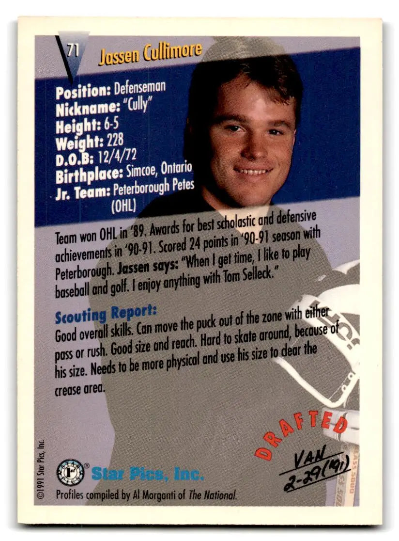 1991 Star Pics #71 Jassen Cullimore - Hockey Card Single