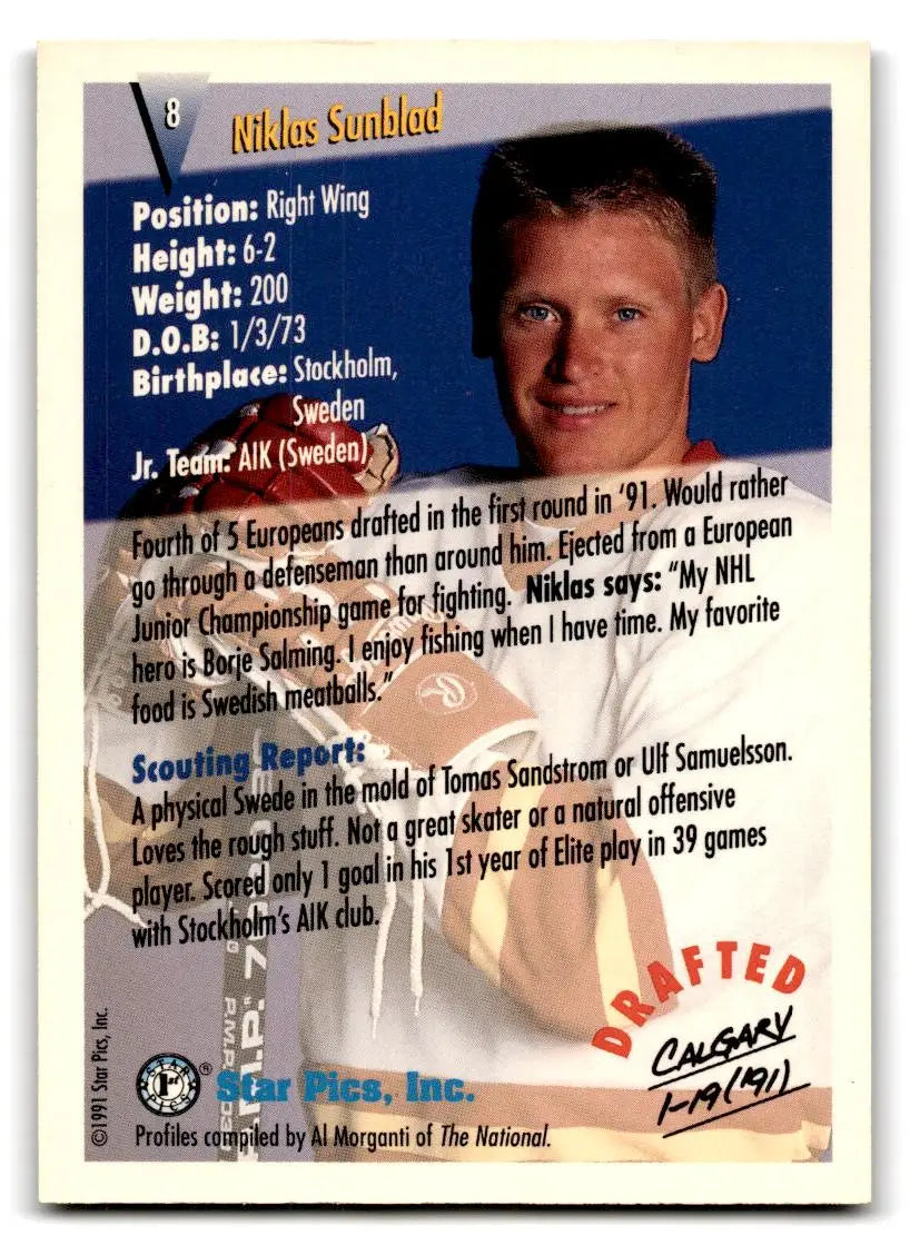 1991 Star Pics #8 Niklas Sundblad - Hockey Card Single