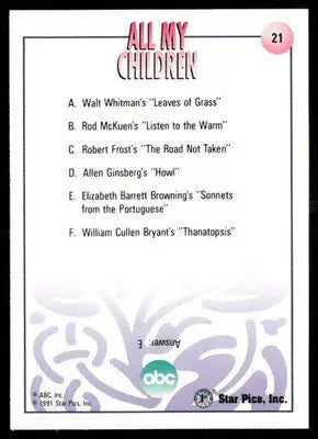 1991 Star Pics All My Children #21 - Other