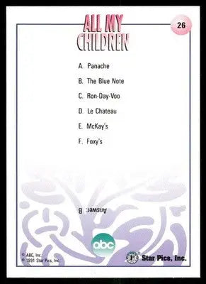 1991 Star Pics All My Children #26 - Other