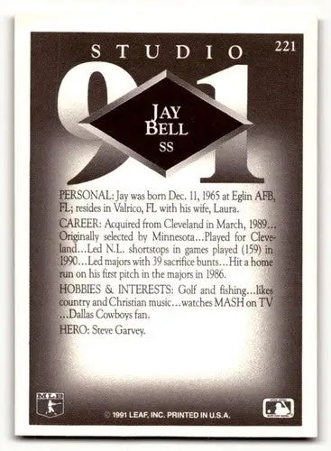 Original gloss Jay Bell baseball card featuring Jay Bell Pittsburgh Pirates team logo