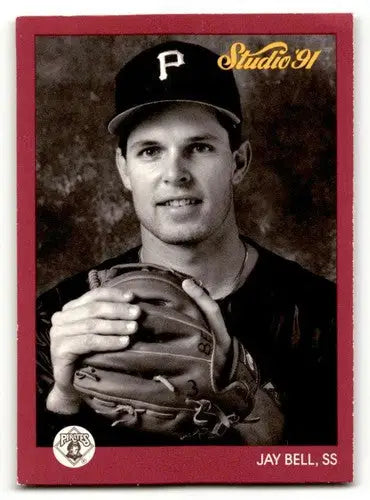 Original gloss Jay Bell Pittsburgh baseball card from 1991 Studio #221 with bell Pittsburgh Pirates imagery