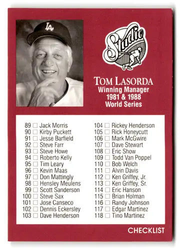1991 Studio #262 Tommy Lasorda NM Near Mint Dodgers Checklist Card 89-1 ID:81530 - Baseball Card Single