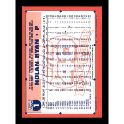 1991 Topps #1 Nolan Ryan NM-MT Texas Rangers Baseball Card  Image 2