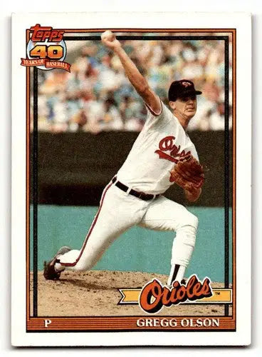Gregg Olson Baltimore Orioles baseball card from 1991 Topps series