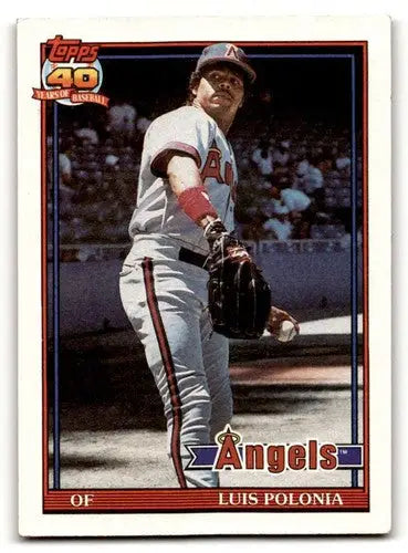 Original gloss Luis Polonia California Angels baseball card from 1991 Topps series