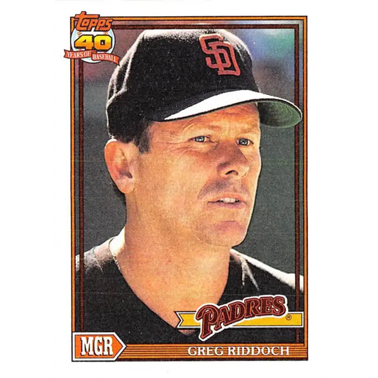 1991 Topps #109 Greg Riddoch NM-MT San Diego Padres Baseball Card - Baseball Card Single