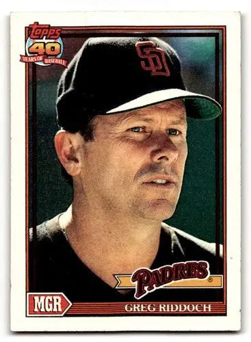 Original gloss Greg Riddoch San Diego Padres baseball card from 1991 Topps #109