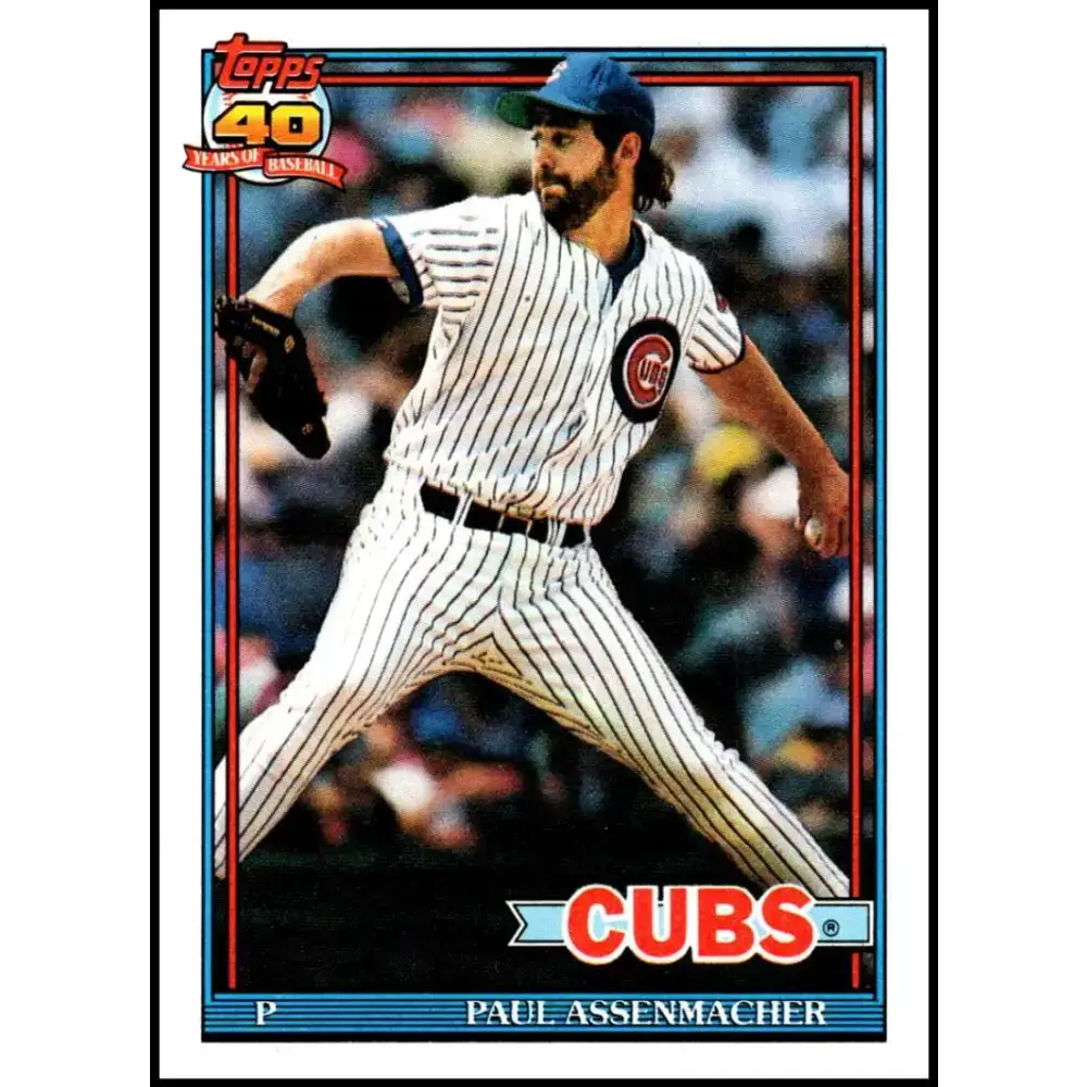 1991 Topps #12 Paul Assenmacher NM-MT Chicago Cubs Baseball Card - Baseball Card Single