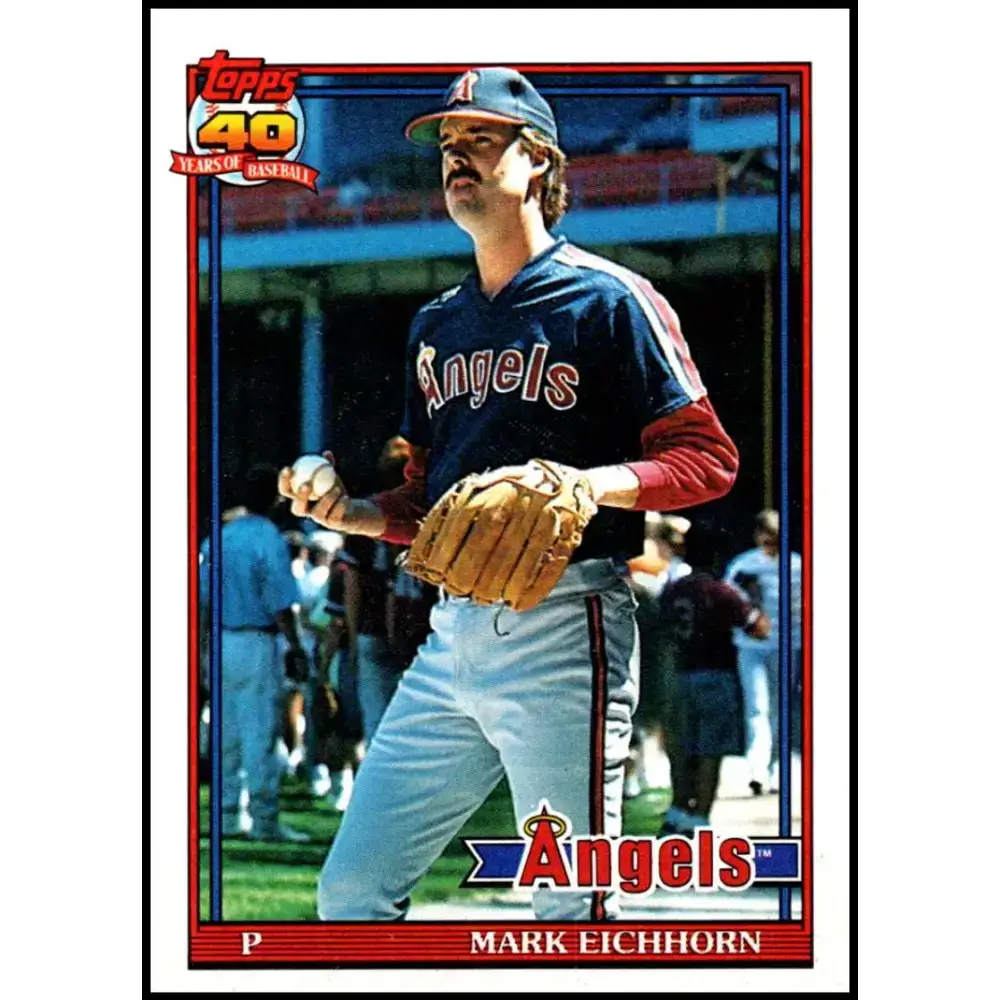 1991 Topps #129 Mark Eichhorn NM-MT California Angels Baseball Card - Baseball Card Single