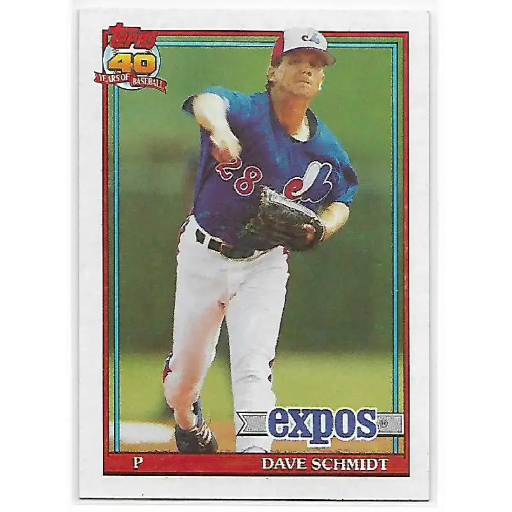 1991 Topps #136 Dave Schmidt NM-MT Montreal Expos Baseball Card - Baseball Card Single