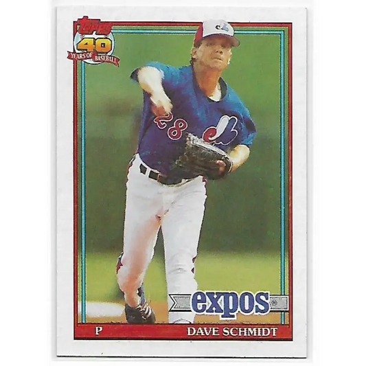 1991 Topps #136 Dave Schmidt NM-MT Montreal Expos Baseball Card - Baseball Card Single