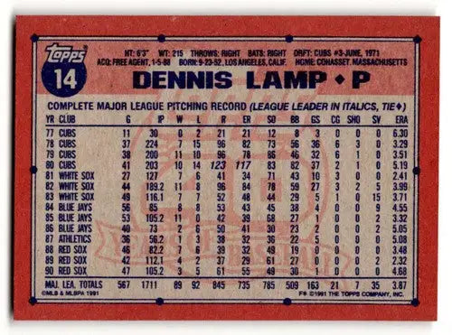 1991 Topps #14 Dennis Lamp Boston Red Sox Baseball Cards ID:53063 - Baseball Card Single
