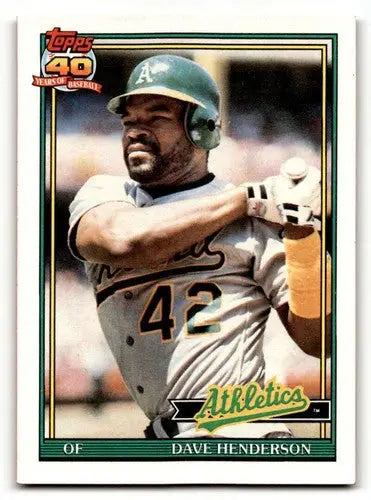 Original gloss Dave Henderson Oakland Athletics baseball card from 1991 Topps #144