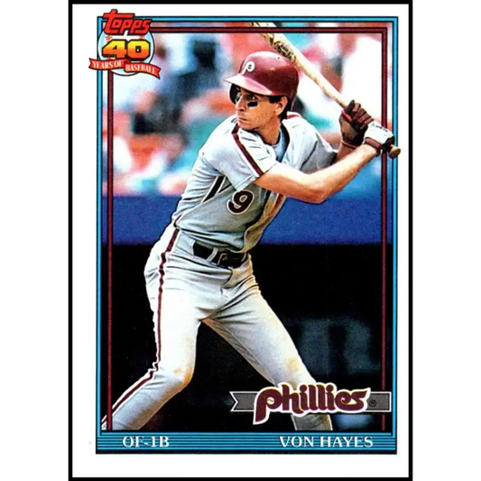 1991 Topps #15 Von Hayes NM-MT Philadelphia Phillies Baseball Card - Baseball Card Single
