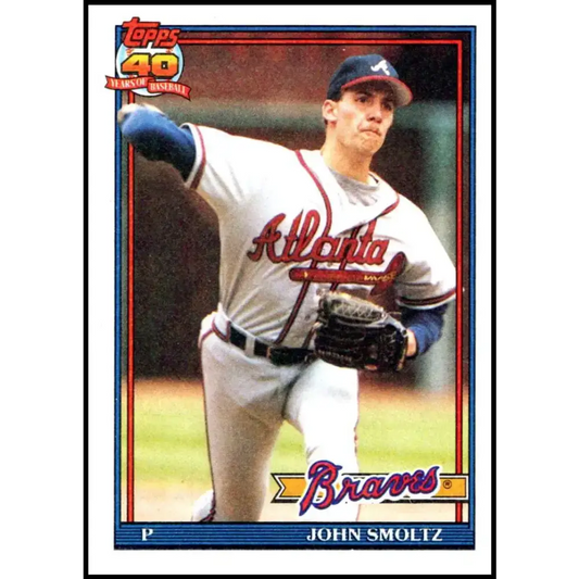 1991 Topps #157 John Smoltz NM-MT Atlanta Braves Baseball Card - Baseball Card Single