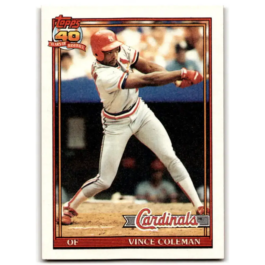 1991 Topps #160 Vince Coleman NM-MT St. Louis Cardinals Baseball Card - Baseball Card Single