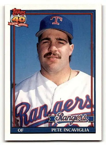 1991 Topps Pete Incaviglia baseball card with original gloss from the Texas Rangers team series
