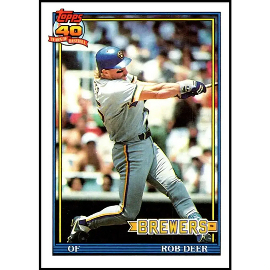 1991 Topps #192 Rob Deer NM-MT Milwaukee Brewers Baseball Card - Baseball Card Single