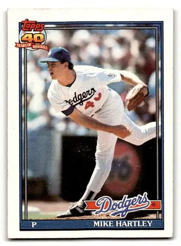Mike Hartley Los Angeles Dodgers baseball card from 1991 Topps series
