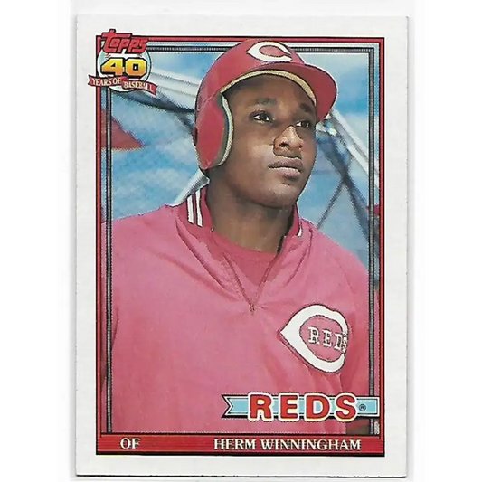 1991 Topps #204 Herm Winningham NM-MT Cincinnati Reds Baseball Card - Baseball Card Single