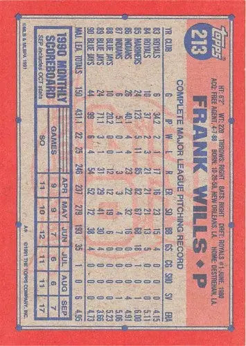 1991 Topps #213 Frank Wills NM-MT Blue Jays - Baseball Card Single