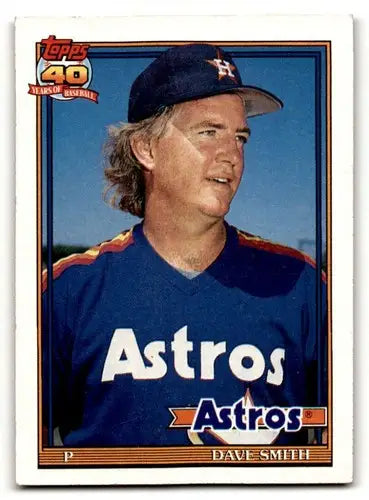 Original gloss 1991 Topps Dave Smith Houston Astros baseball card showcasing Smith Houston Astros memorabilia