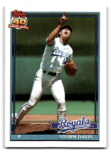 Storm Davis baseball card with original gloss from 1991 Topps Mint Royals series