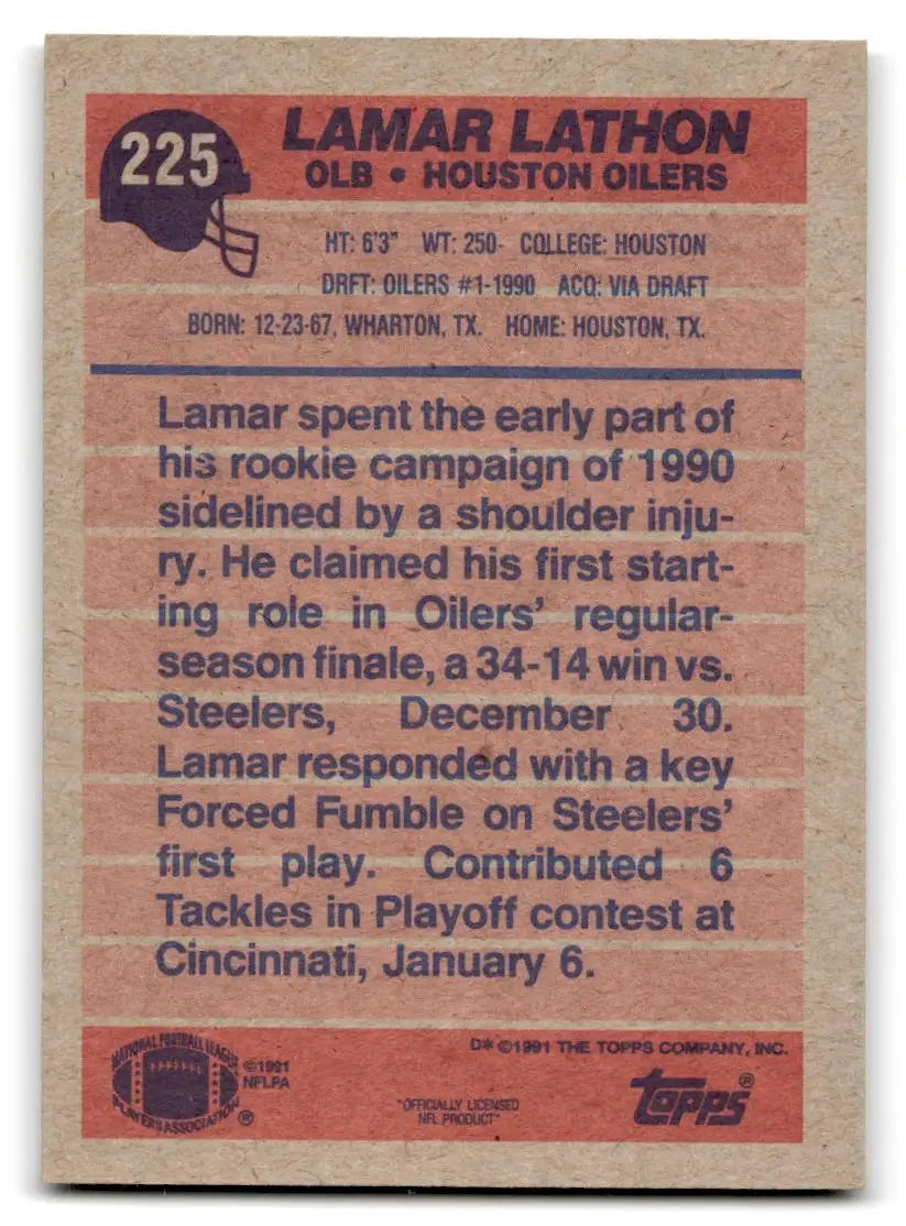 1991 Topps #225 Lamar Lathon - Football Card Single
