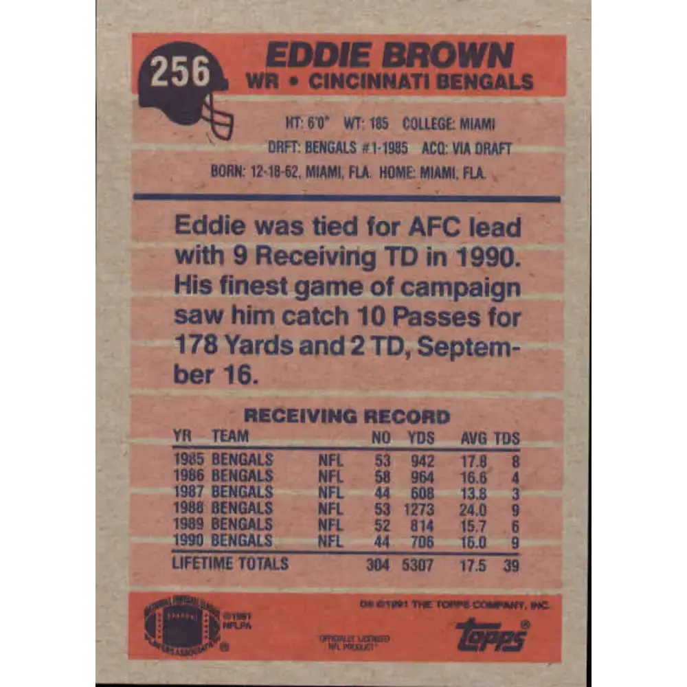 1991 Topps #256 Eddie Brown NM-MT Cincinnati Bengals Football Card - Football Card Single