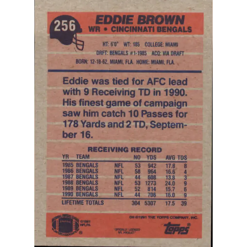 1991 Topps #256 Eddie Brown NM-MT Cincinnati Bengals Football Card - Football Card Single