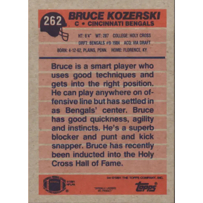 1991 Topps #262 Bruce Kozerski NM-MT Cincinnati Bengals Football Card - Football Card Single